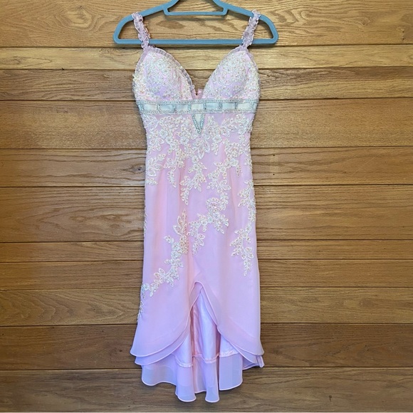 Y2K Riva Designs floral embroidered ruffle pink barbiecore mini dress